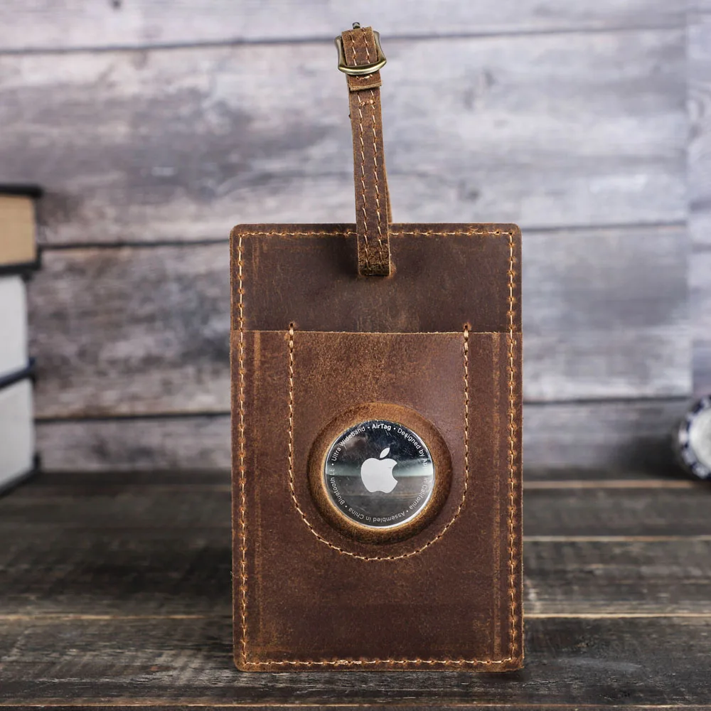 

Personalized Custom Initial Luggage Tags Travel Accessories for Suitcase Business Bag Crazy Horse Leather With Airtag Pocket