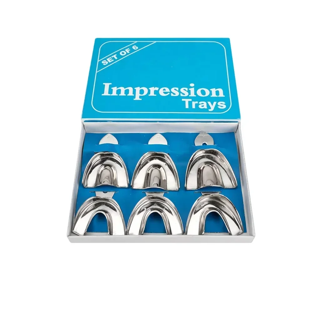 

Dentals Autoclavables Metals Impressions Trays Stainless Steel Upper Lower Dentals Perforateds Impressions Trays for 6 pc