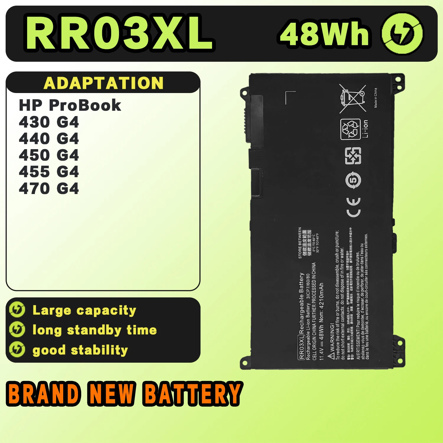 SAT RR03XL New Laptop Batteries Replacement For HP ProBook 430 440 450 455 470 G4 G5 HSTNN-LB71 HSTNN-Q01C 11.4V-48Wh-4210mAh
