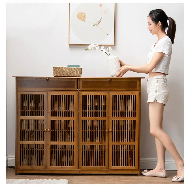 

Household corridor door shoe cabinet living room multi-layer shoe rack small apartment bamboo solid wood dustproof shoe storage