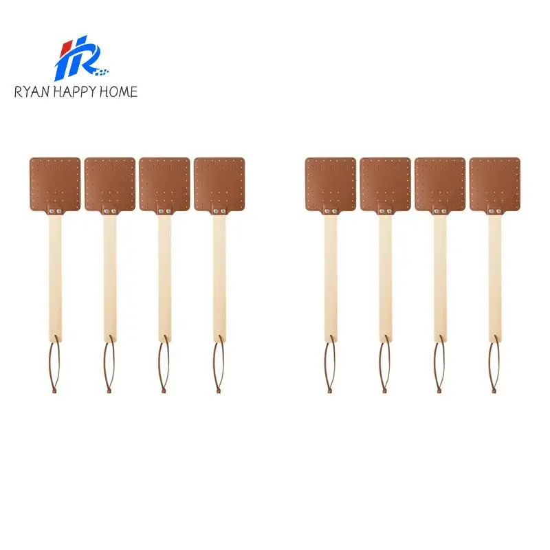 

8 Pieces 17.3 Inch Fly Swatter Leather Fly Swatter Long Fly Swatter Manual Fly Swatter Wood Handle Bug Swatter