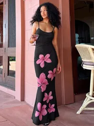 Mozision Floral Print Sexy Maxi Dress For Women Fashion Spaghetti Strap Sleeveless Backless Bodycon Elegant Long Dress New