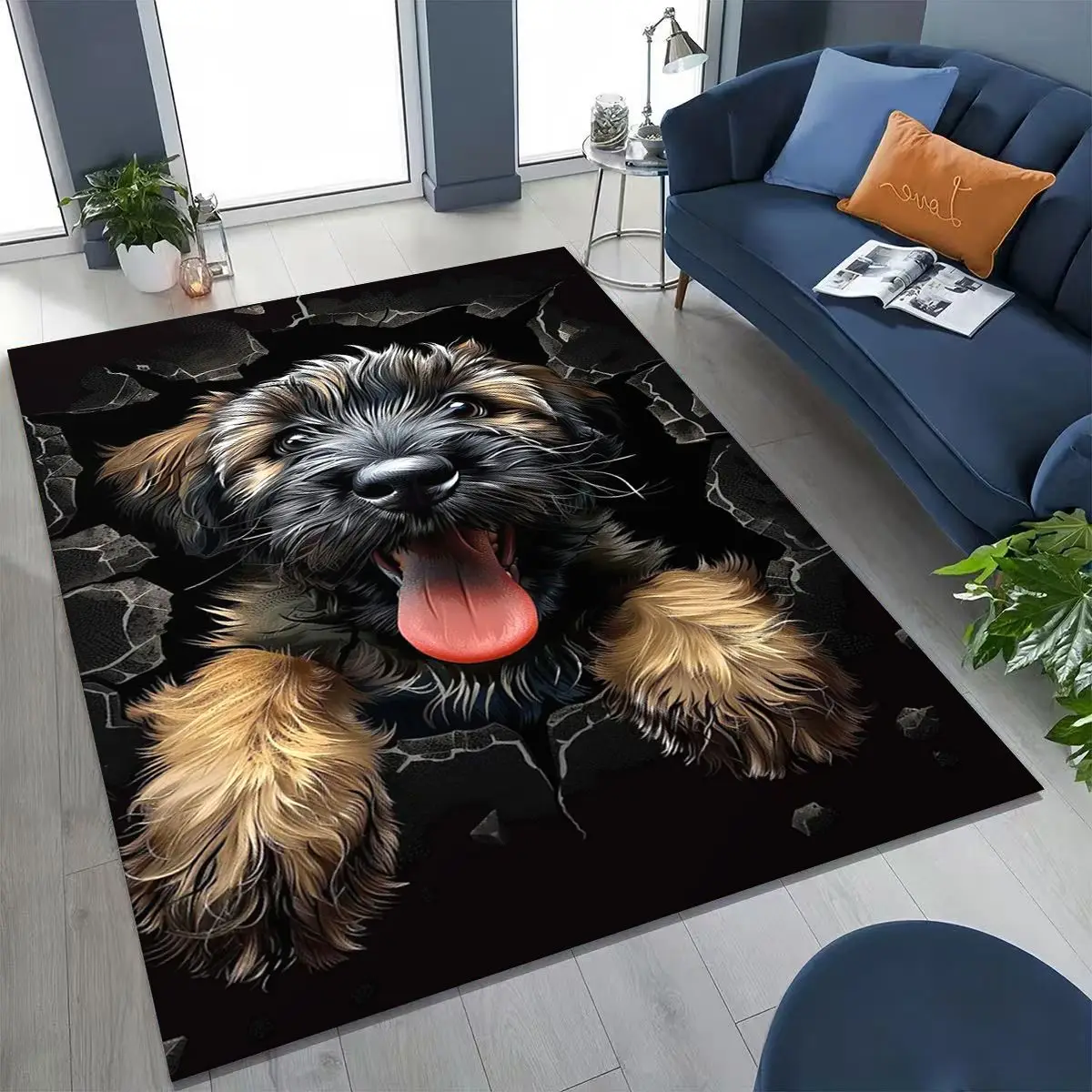 

3D Illusion Breaking Wall Dog Puppy Cute Rug for Bedroom Living Room Sofa Home Doormat Decor,Large Kids Play Non-slip Floor Mat