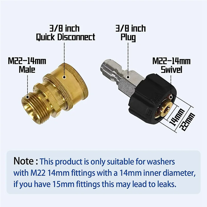 

-PQWN 16Pack Washer Adapter Kit, M22-14 Swivel To 1/2In Plug 3/4In Swivel Male And Quick Connect 3/8In Plug For Garden Hoses