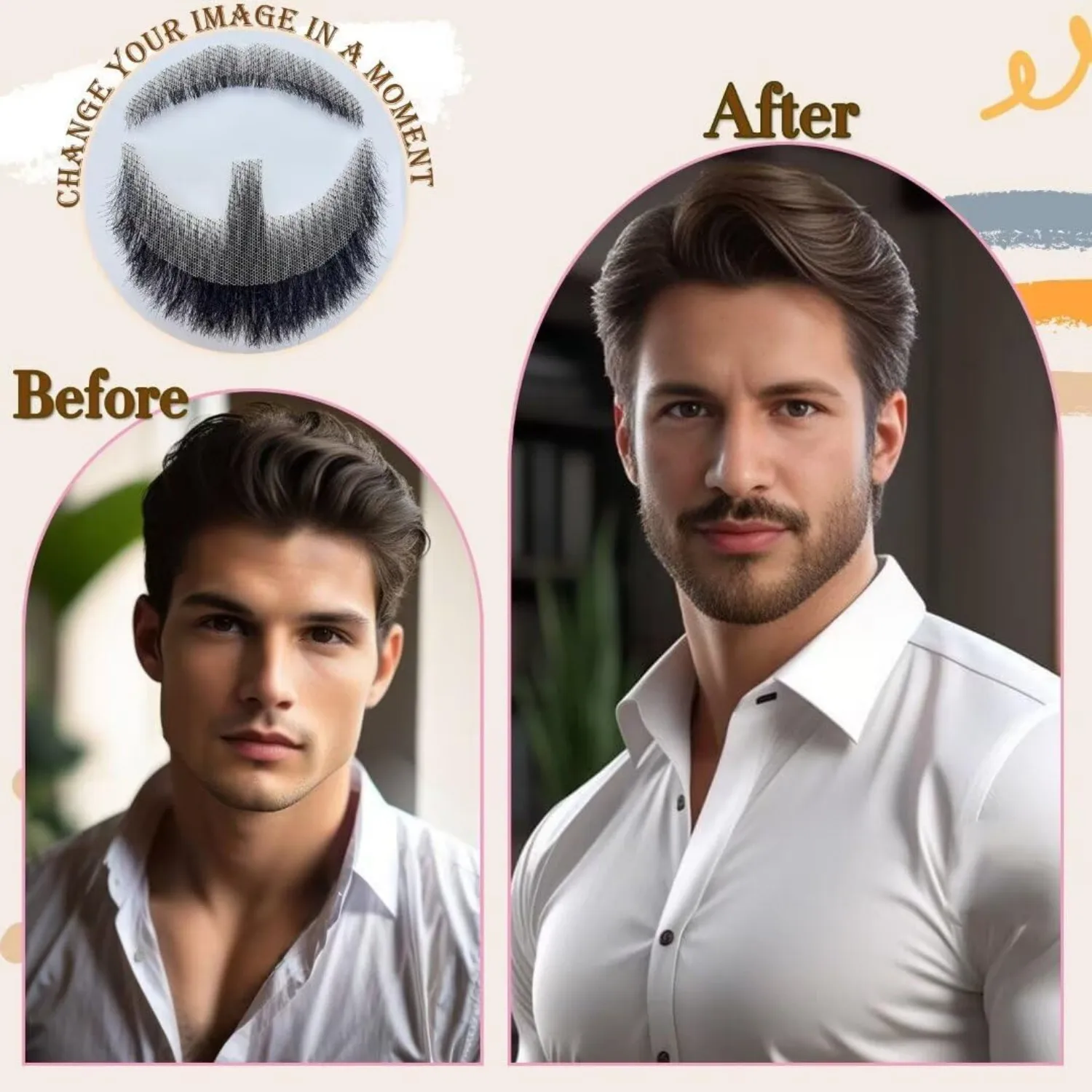 Fake Mustache Realistic Beard Natural Looking Facial Hair Trimmable Fake Beard Realistic Lace Invisible Mustache for Adults Men