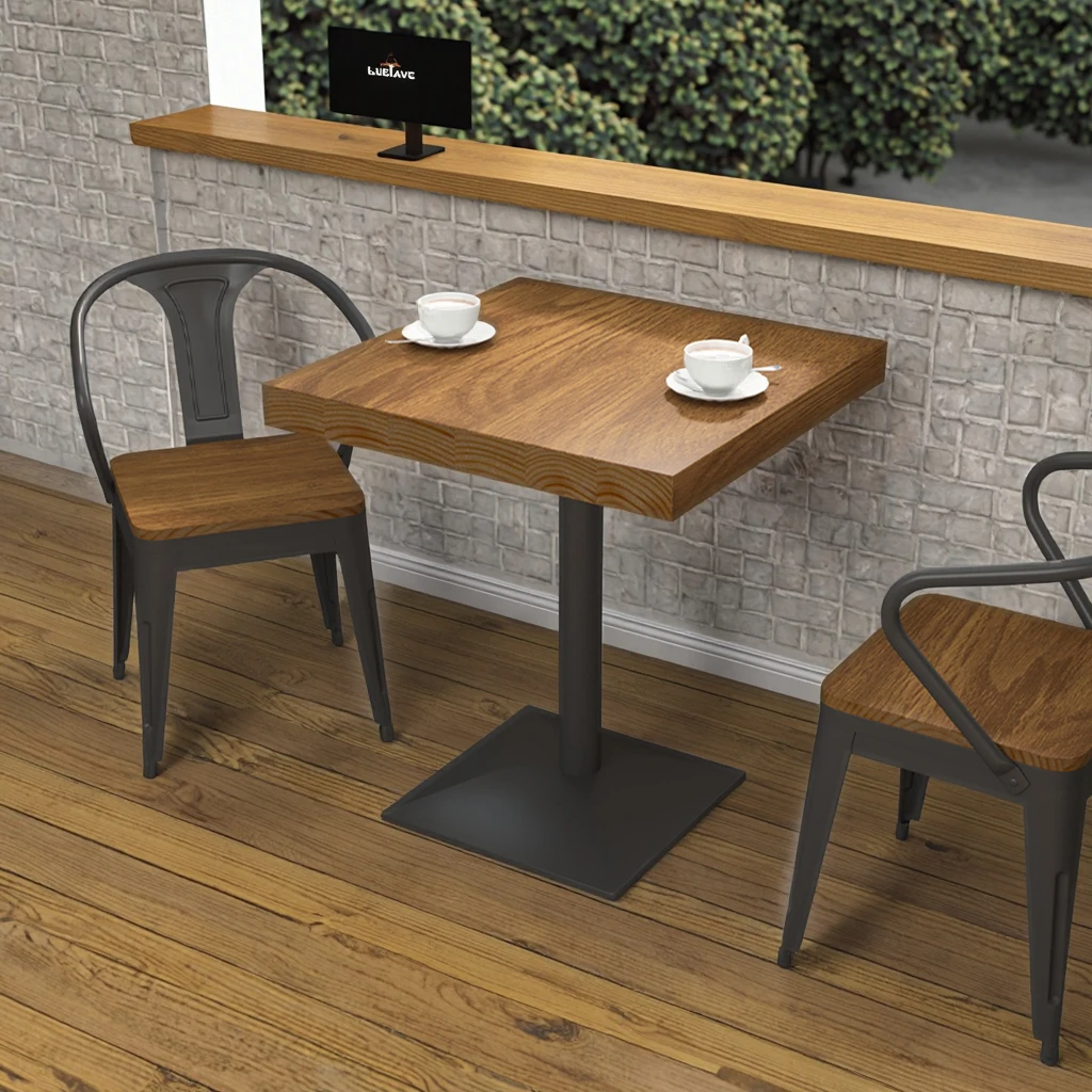 

American Retro Commercial Western Restaurant Set Solid Wood Dining Table Chair Combination for Hotel Coffee Shop Simple Casual