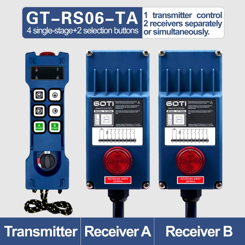 GT-RS06-TA Industrial Radio Wireless Crane Hoist GT-RS06-TA  4 single-stage+2 selection buttons (1 Transmitter , 2 Receivers)