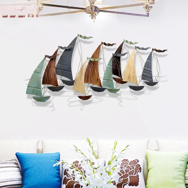 Vintage wrought iron sailboat wall decoration Modern living room Dining room pendant Bar Mediterranean sailboat