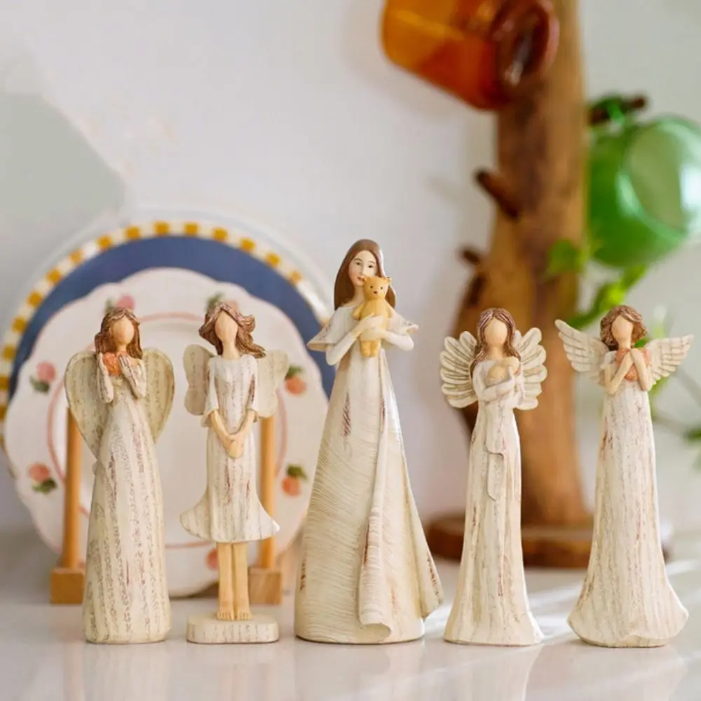 

Vintage Resin Angel Figure Statue Handmade Retro Angel Sculpture Model Elegant Modern Art Crafts Study Room