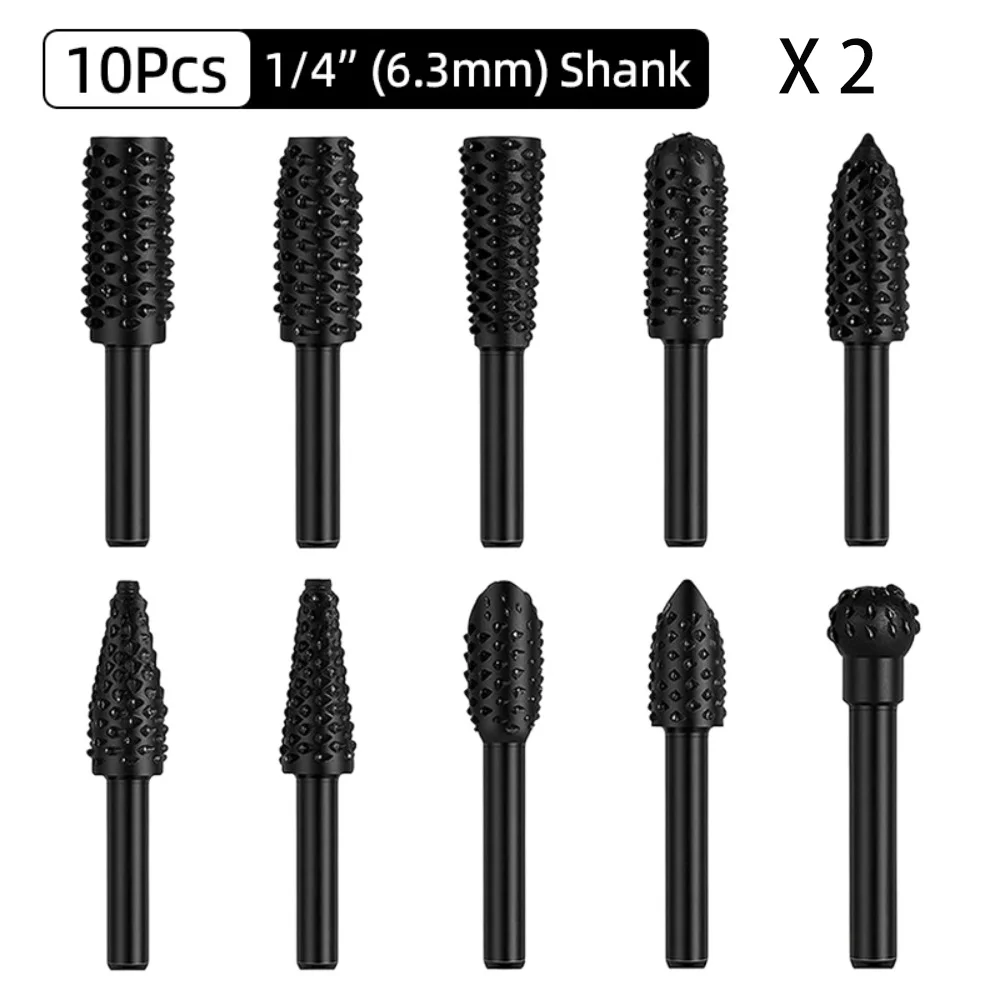 

20 Pcs Woodworking Grinding Accessories Set Wood Drilling Carving Electric Grinding Head Tool Deburring Black Rotary Rasp File