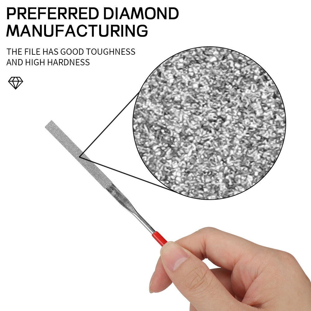 10PCS Mini Needle File Set Diamond Coated Length 140mm Width 3mm for Jewelry Metal Ceramic Glass Gem Stone Hobbies and Crafts