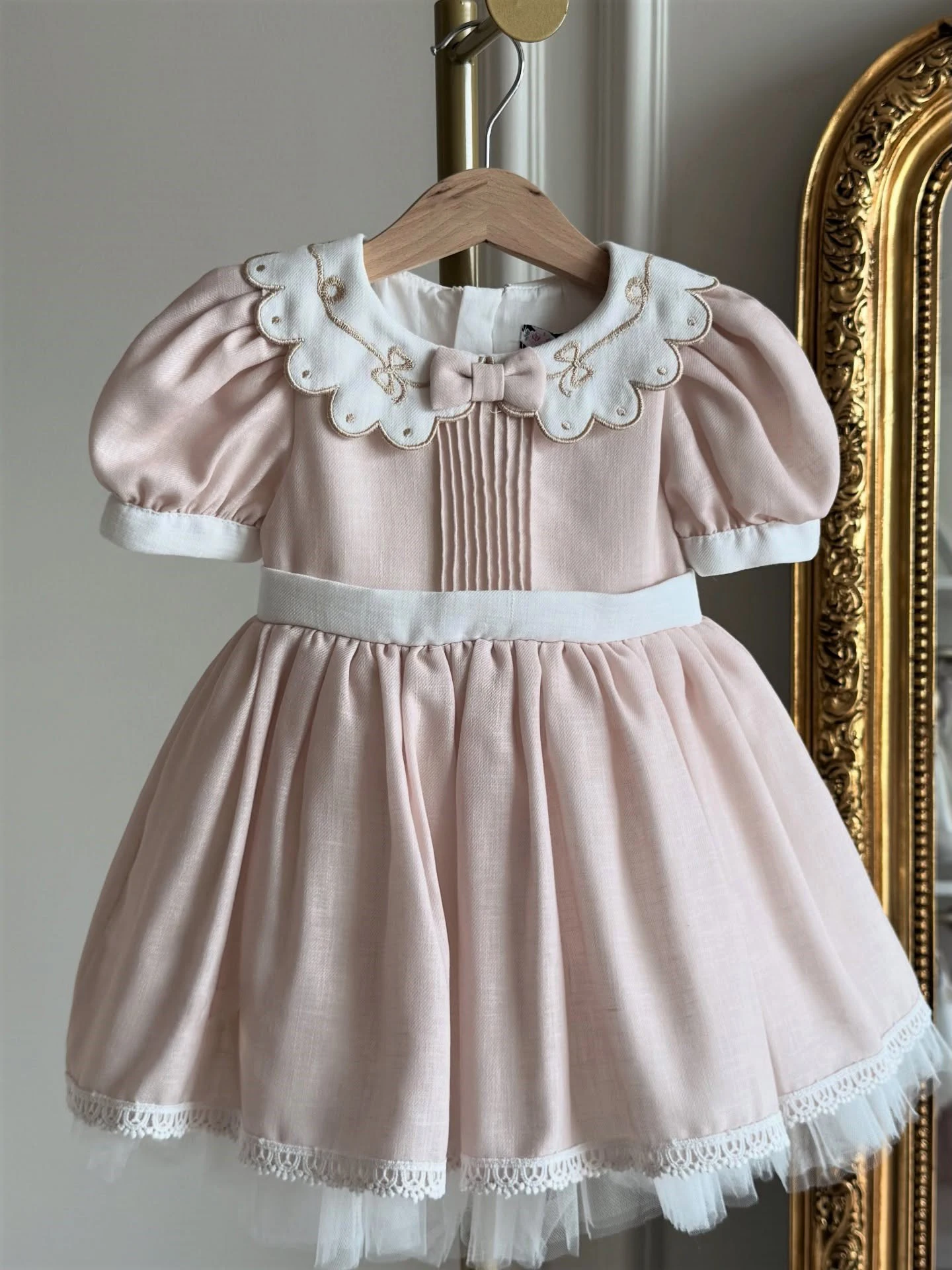 Summer Girl Embroidered Petal Collar Pink Blue Fluffy Dress For Casual Party Birthday Wedding Photography