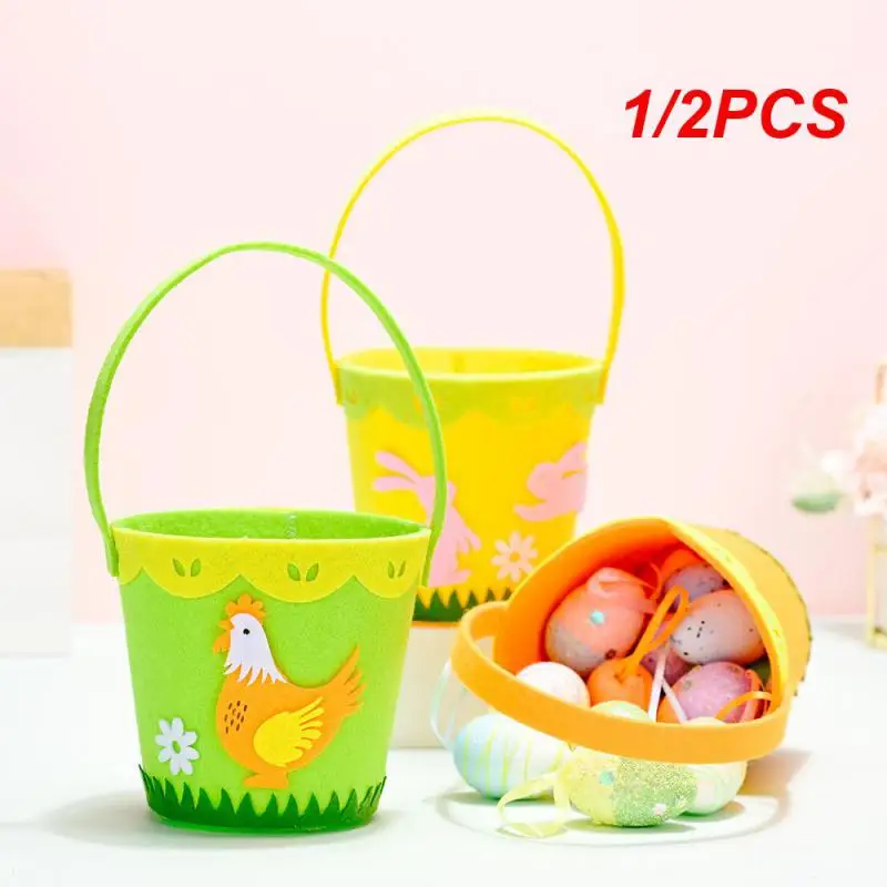 1/2PCS Storage Organizer Phone Pouches Portable Non-woven Easter Decorations Easter Barrel Round Shopper Bag