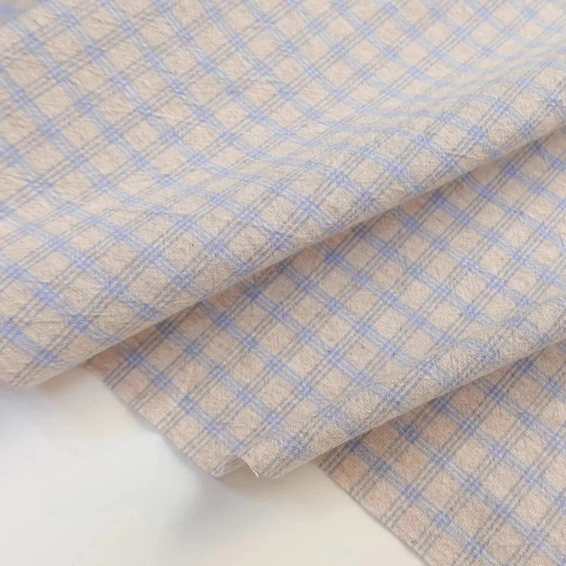 

Cotton plain weave vintage fabric dress shirt for children's clothing hairband in beige checkered fabric