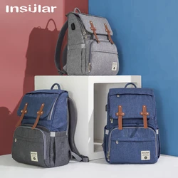 Insular bolsa de pañales para bebé con interfaz USB, Kits de bolsa de pañales impermeables grandes, mochila de viaje de maternidad para mamá, bolsa de lactancia con gancho