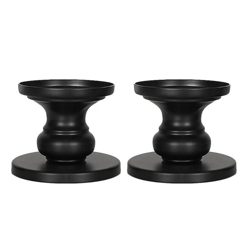 

2Pcs Black Metal Candlestick Iron Taper and Pillar Holder Table Decors F1CC