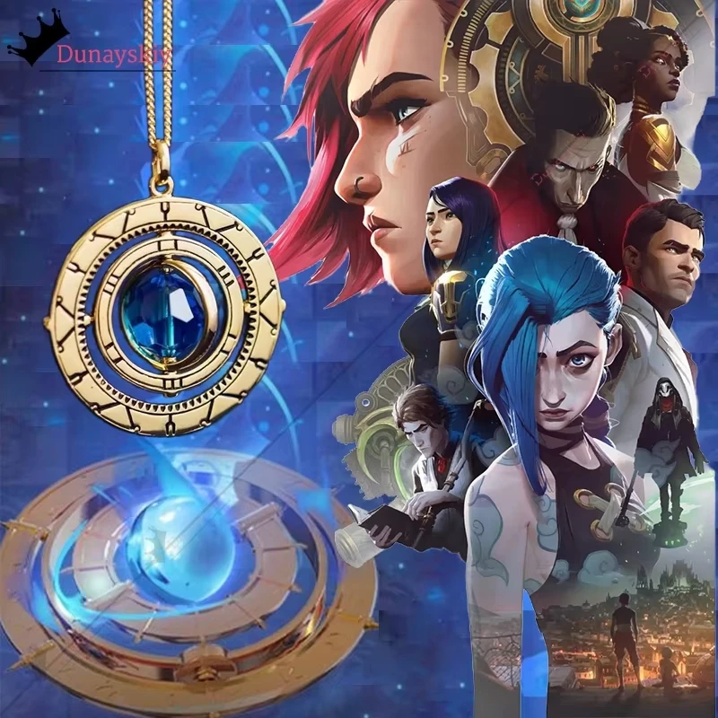 New Arcane Season 2 Ekko Jinx Necklace Anime Arcane Powder Rotating Hex Crystal Pendant Piltover Cosplay Prop Fans Girls Gift