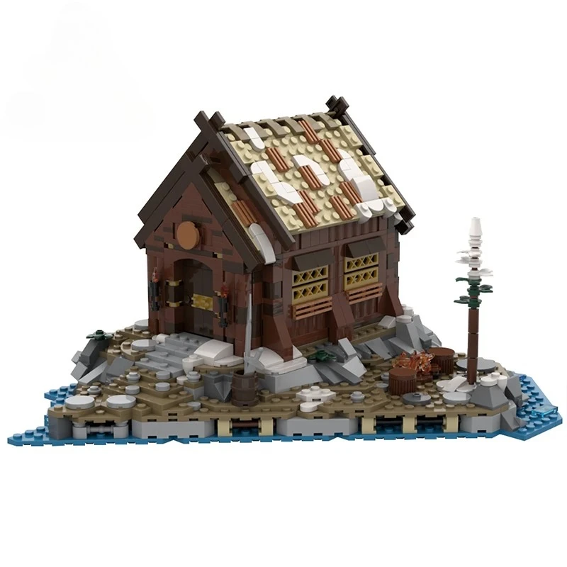 

Bircks MOC Vikings Villages Building Blocks Set European Medieval House Building Block Model Mead Hall and Campfire Toy for Kids