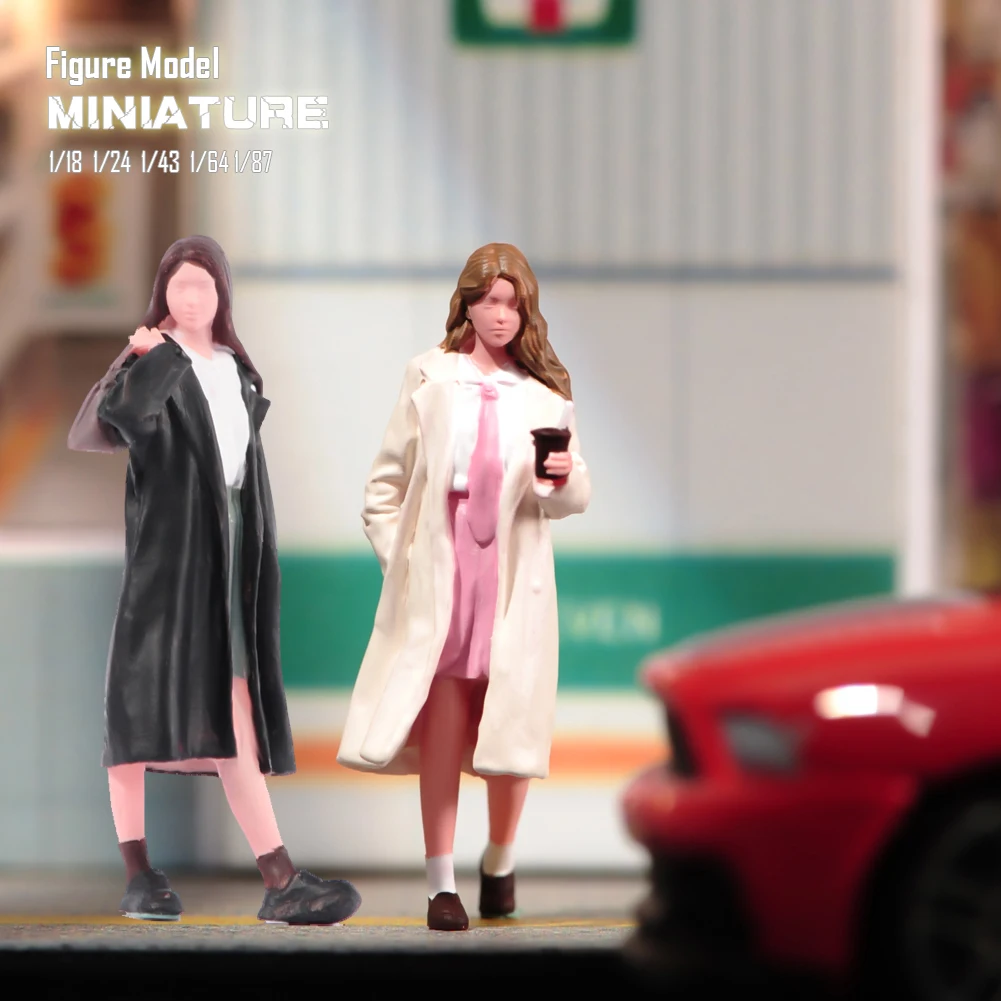 Miniatures 1/18 1/24 1/64 1/43 1/87 A Shopping Woman And A Windbreaker Girl Figure Diorama Street Scene Sand Table Photography P