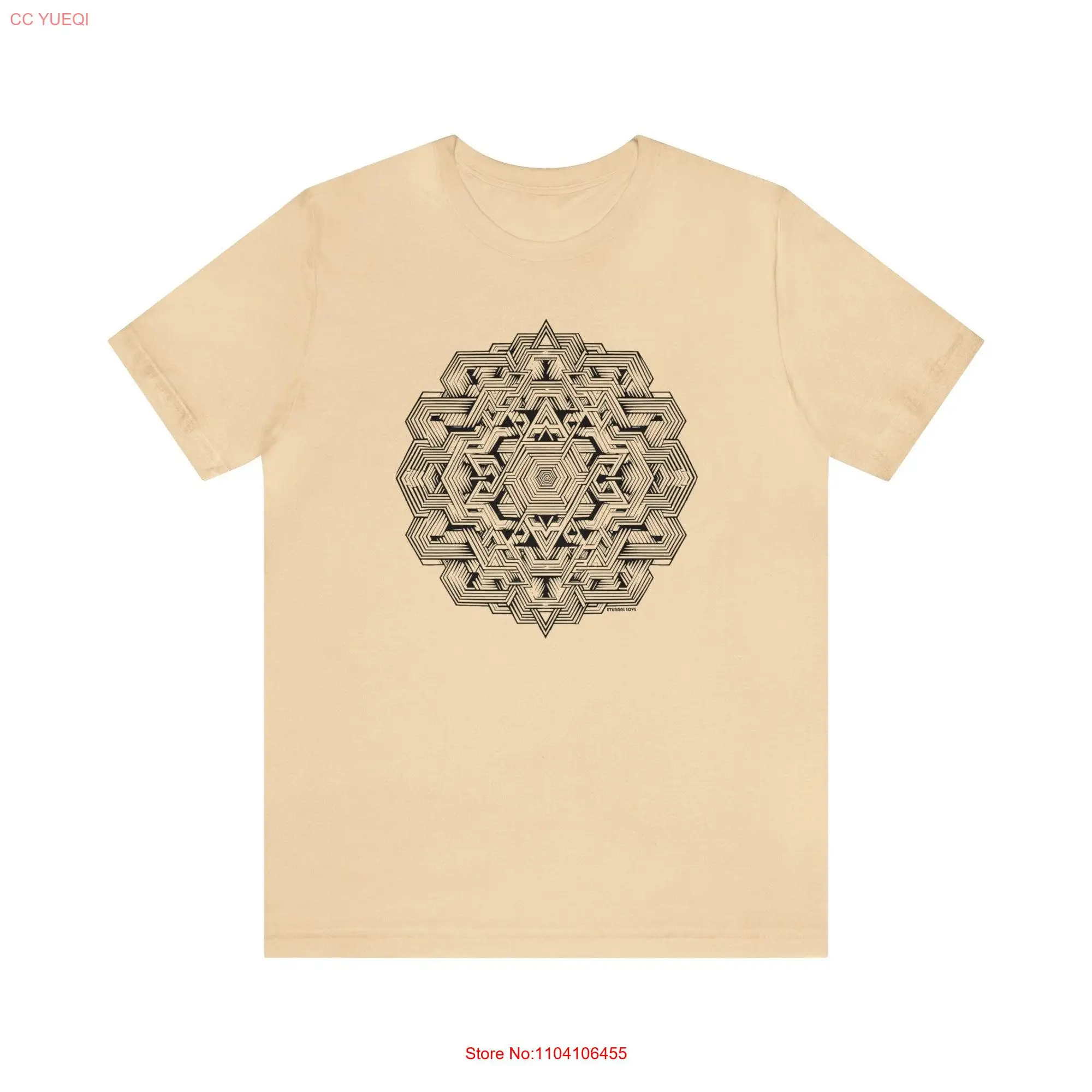 Geometric Monochrome Mandala T Shirt Intricate Design Cotton Modern Minimalist Top Neutral Tone Fashion