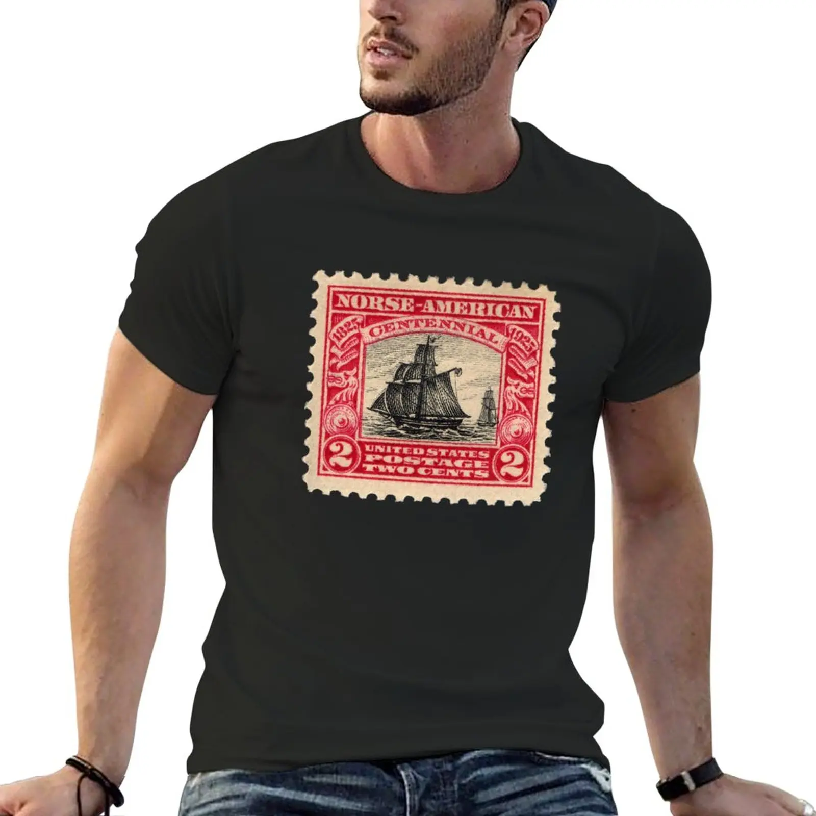 

New Vintage US Norse Ship Centennial Postage Stamp T-Shirt plus size tops boys white t shirts mens cotton t shirts