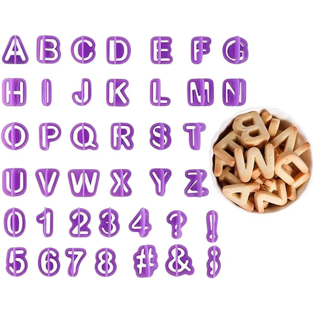 

40pcs Alphabet Cookie Cutters Set Purple Plastic Letter Icing Cake Decorating Number Cutters Mould Tools fo