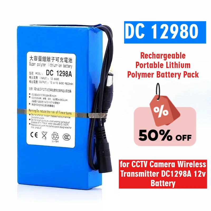 

12V Rechargeable Portable Lithium Polymer Battery Pack for CCTV Camera Wireless Transmitter DC1298A 12v Battery