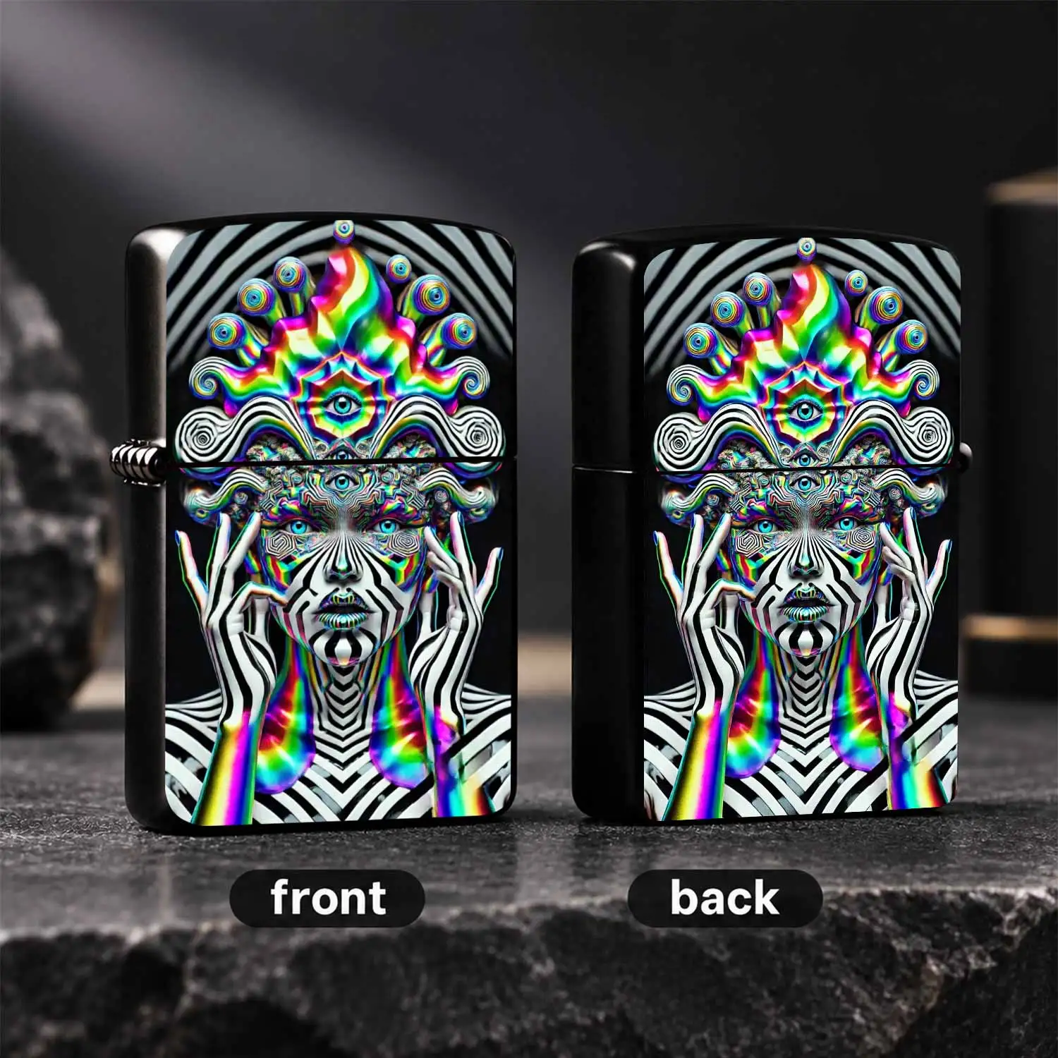 Psychedelic All-Seeing Eye Creative Lighter Cyber Holographic Art Figure Stylish Accessory Unique Vibe Portable Ornament For Daily Outdoor Multi-Scene Practical Exquisite Gift For Friends A Humorous And Interesting Lighter