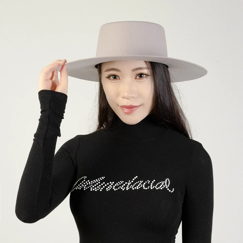 Fashion Casual Belted Round Ring Large Brim Wool Fedora Vintage Pork Pie Hat Trendy