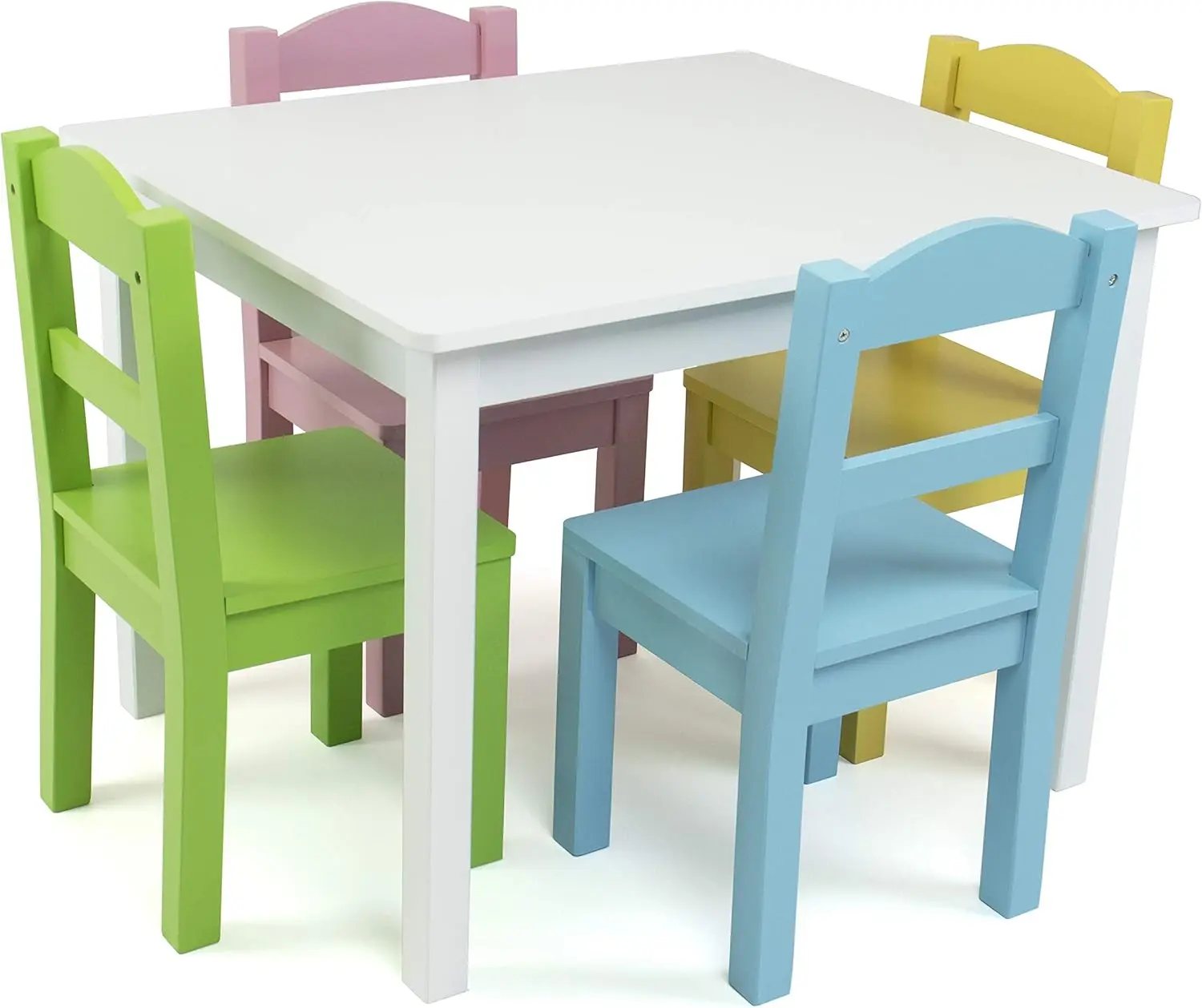 

Humble Crew Kids Wooden Table and 4 Chairs Set, White/Pastels - Kids Table and Chair Set for Toddlers and Children for Arts, Cra