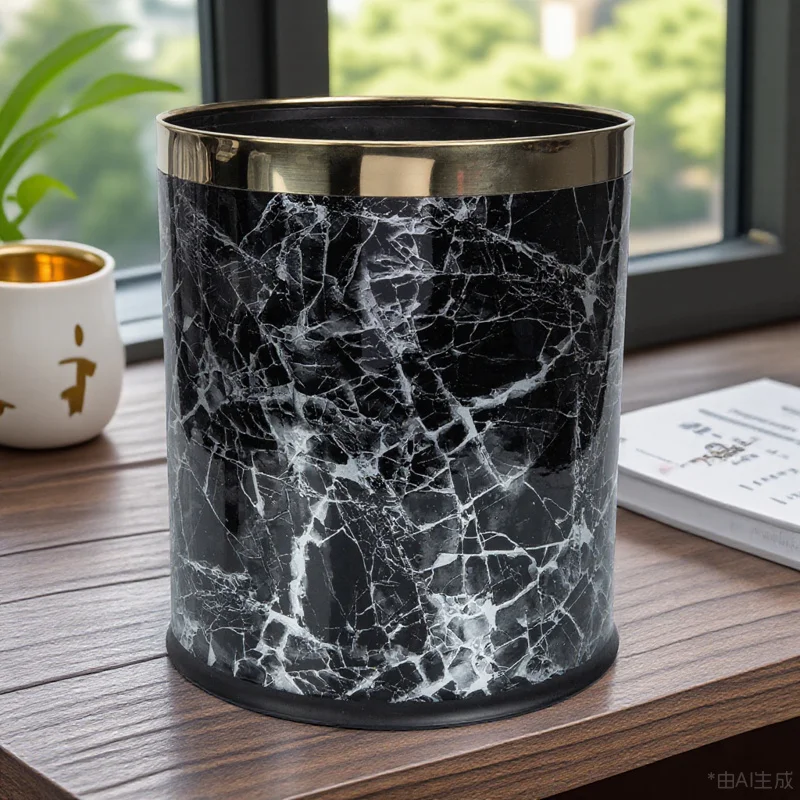 

Marble Trash Can Thickened Base Non-Slip Design For Home Office Bathroom Kitchen Use Waste Container Storage Bin