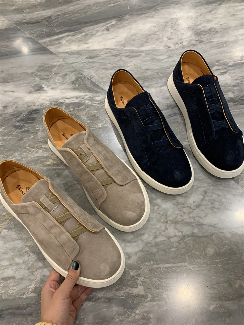 High-End Dongguan Production Men's Slip-On Shoes with Rubber Sole And Top-Layer Cowhide Inner Leather for Autumn Season
