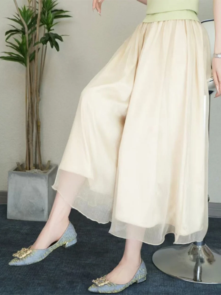 

Шифоновые повседневные брюки с высокой талией и широкими штанинами, укороченные, тонкие, для полных женщин, летние, для фигуры типа «груша»