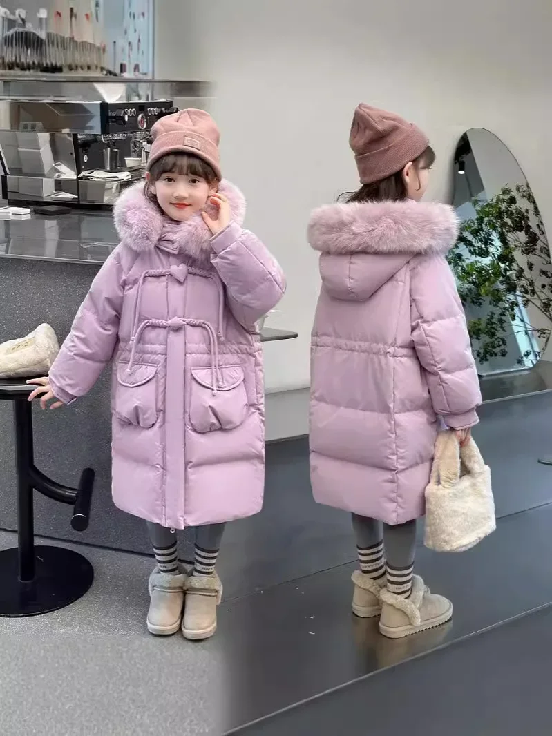 

2024 Kids Winter Jacket Faux Fur Collar Children Clothing Long Down Cotton Teens Clothes Snowsuit Kids Hooded Parka TR208