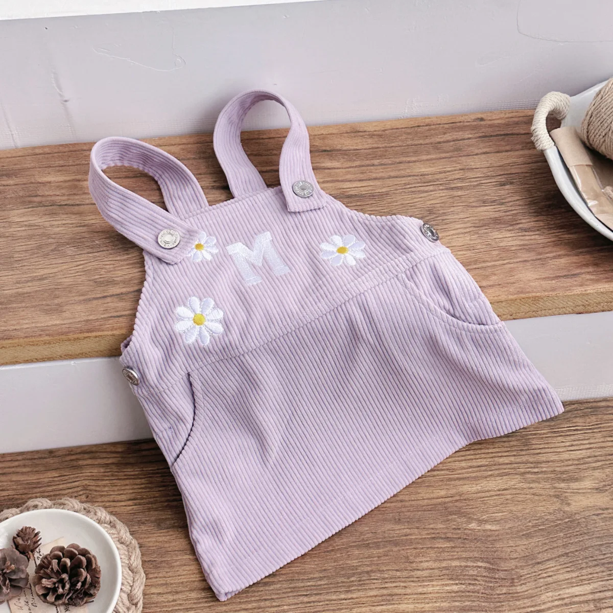 Baby Girl Clothes Denim Overall Strap Dress Daisy Flower Embroidery Bodysuits Autumn New Baby Clothes 0-3 Years Girl Midi Skirt