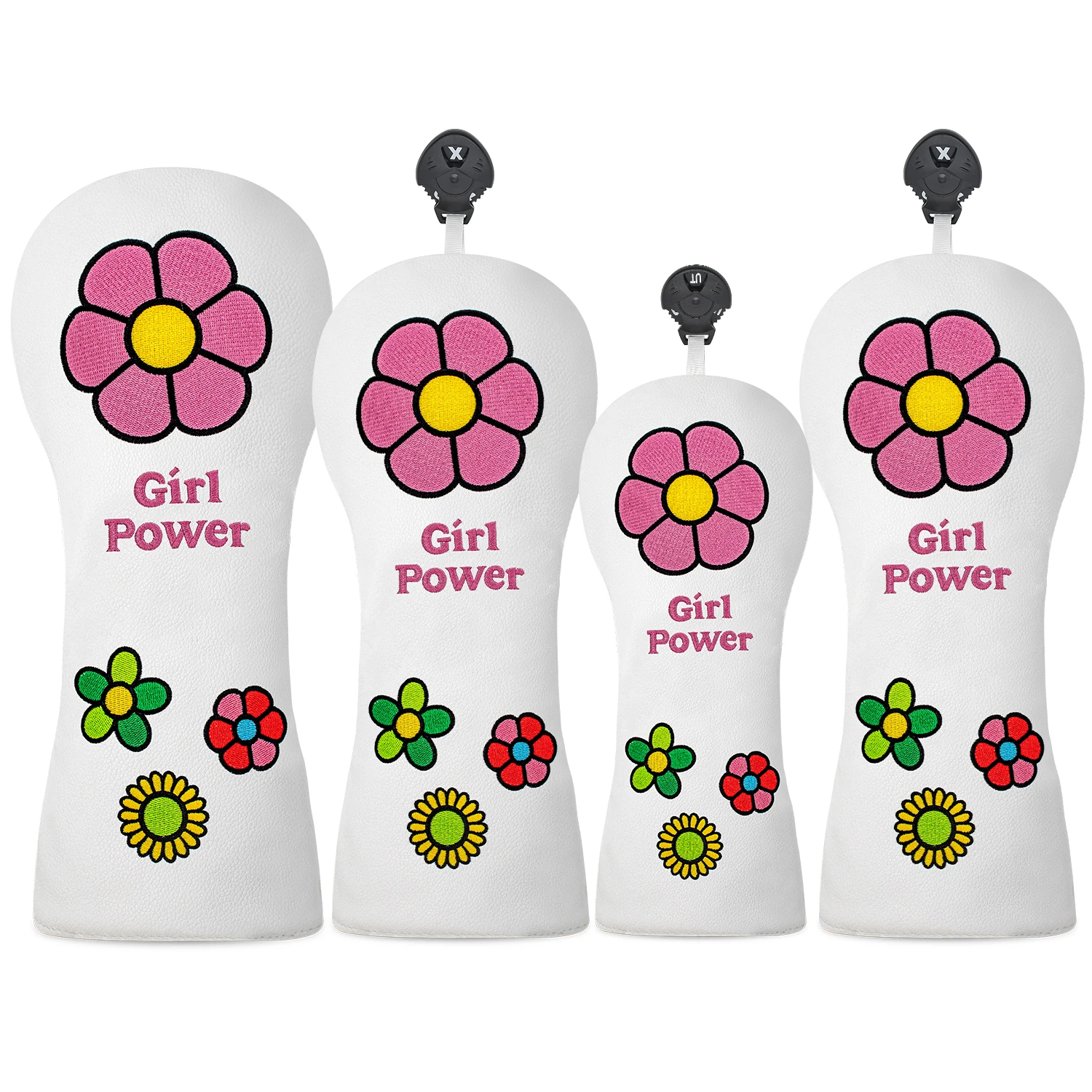 1PC/4PCS Pink Floral Golf Wood Head Covers, Wear Resistant Club Protective Covers,Compatible with Driver, Fairway, Hybrid