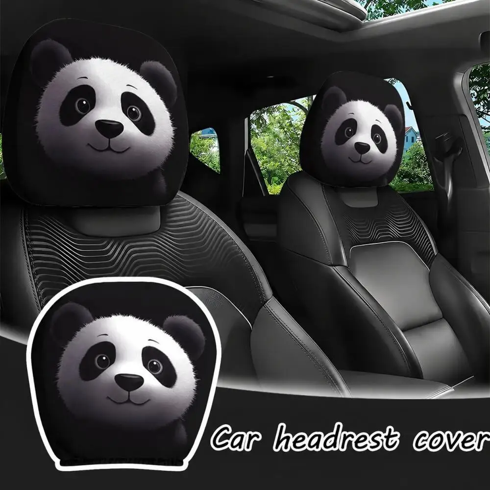 2PCS Cute Realistic Panda Print Car Headrest Covers, Soft Elastic Universal Car Seat Head Rest Protectors