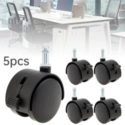 5Pcs 2 Inch Plastic Chair Casters for Office Chair / Wood Floors and Carpet with Brake, Black Chair Wheels Replacement Tools