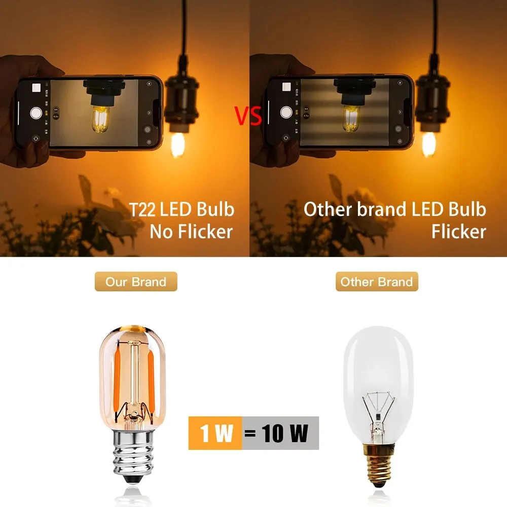 50PCS Vintage LED Filament Light Bulb E12 T22 1W 220V 110V Amber Glass Mini Night Lamp Ampoule Street Garland Chandelier Bulbs