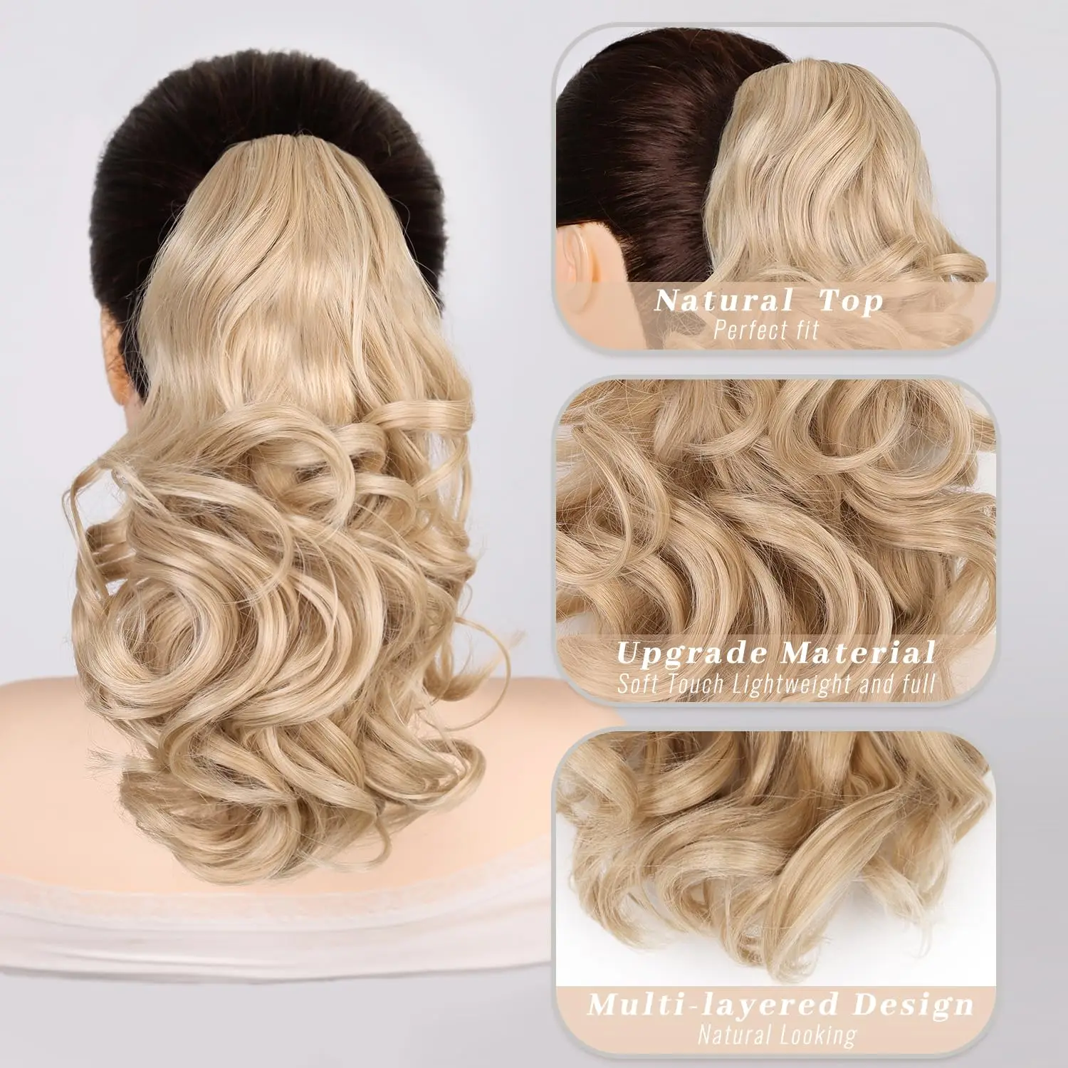Claw Clip Short Curly Ponytail Hair Extensions 12inch Heat Resistant Synthetic Wavy Pony Tail Hairpiece For Women Daily Party