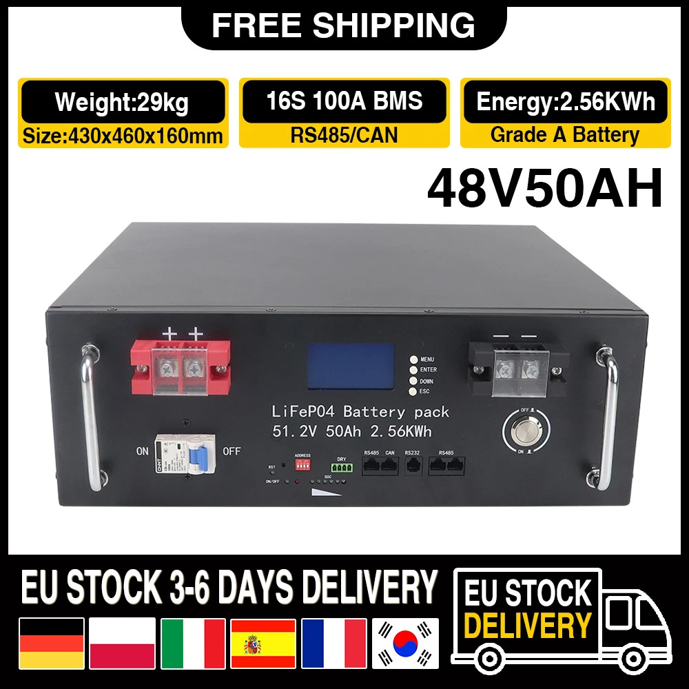 Batteria 48V LiFePO4 100AH Celle al litio ferro fosfato BMS integrate Confezione per sostituire la maggior parte dell'alimentazione di backup Accumulo di energia domestica