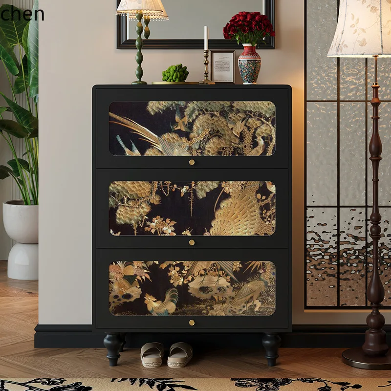 LXC  Entryway Shoe Cabinet Hallway Cabinet Home Living Room Wall-Mounted Integrated Solid Wood Multi-Functional Storage Cabinet