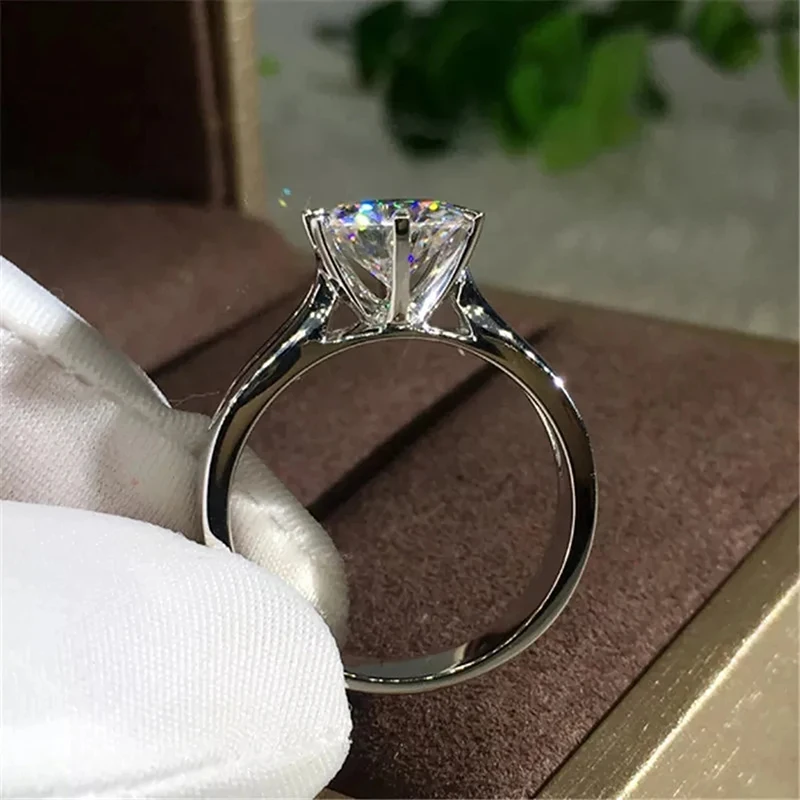 Huitan Round Cubic Zircon 6 Claw Setting Rings for Women Luxury Fashion Silver Color/Rose Gold Color Wedding Band Finger Jewelry