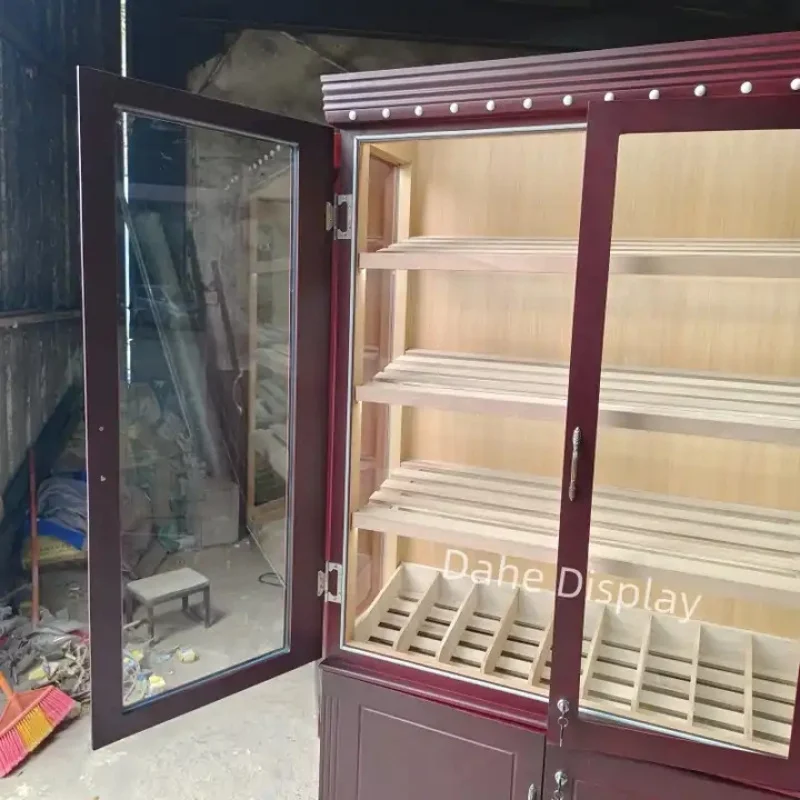 custom.Double Door Cigar Showcase with LED Lights Matte Cigar Cabinet MahoganyCigar Humidor Cabinet Display