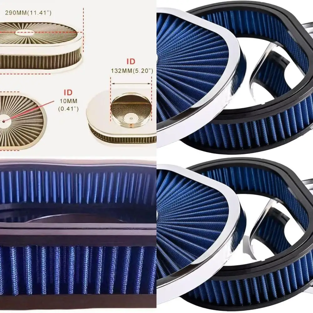 

Овальный воздушный фильтр в сборе 12 x 2 с карбюраторным горлышком 5-1/8 для хромированного цвета с высоким расходом, совместимый с различными моделями автомобилей (синий)