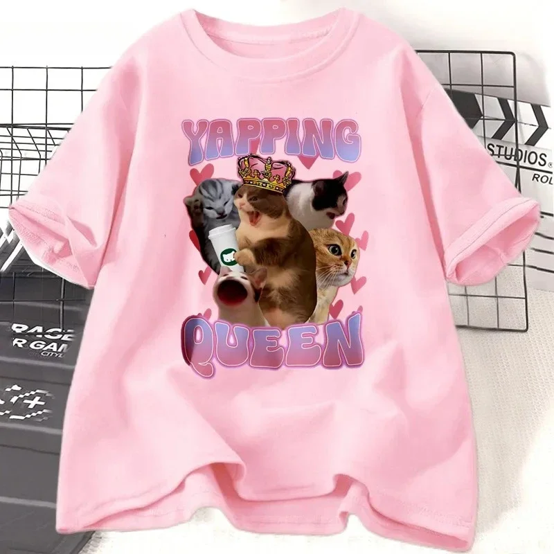 Yapping Queen Engraçado Gato Meme Camiseta Gatos Irônicos Camiseta Gatos Bonitos Impressão Camiseta Presente para Yapper Namorada Mulheres Roupas