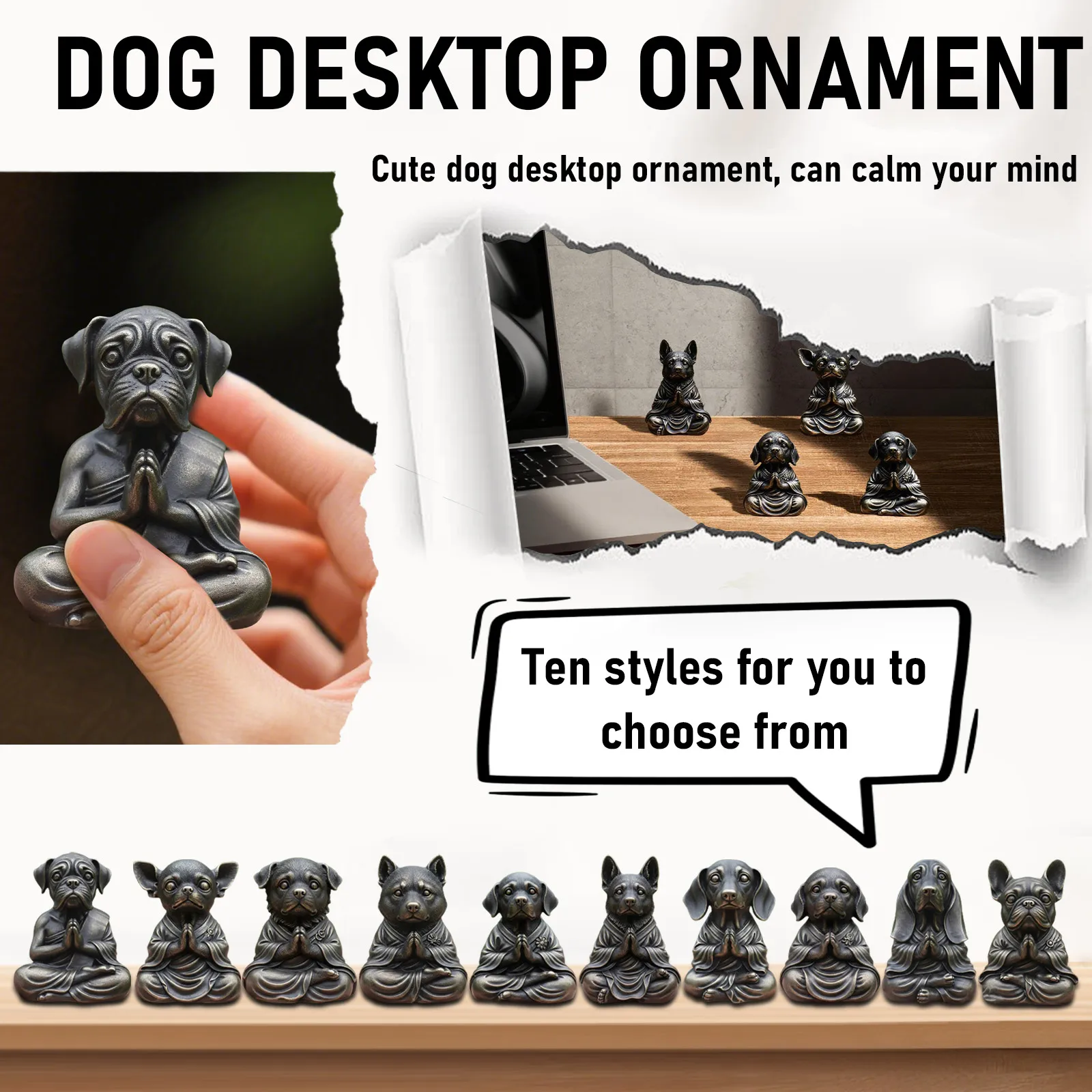 Decoración de perro bonito para meditación, adornos de escritorio, estatua de perro Zen de resina creativa, decoración para el hogar, jardín, Interior del coche, animales 0rnaments
