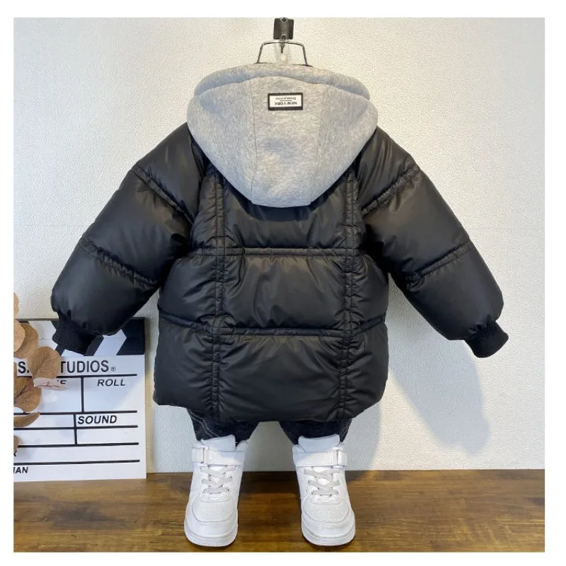 3 4 6 8 10 12  Years Big Boys Jacket Autumn Winter Thicken Warm Teenager Kids Jackets Fashion Long Style Zipper Hooded Boys Coat