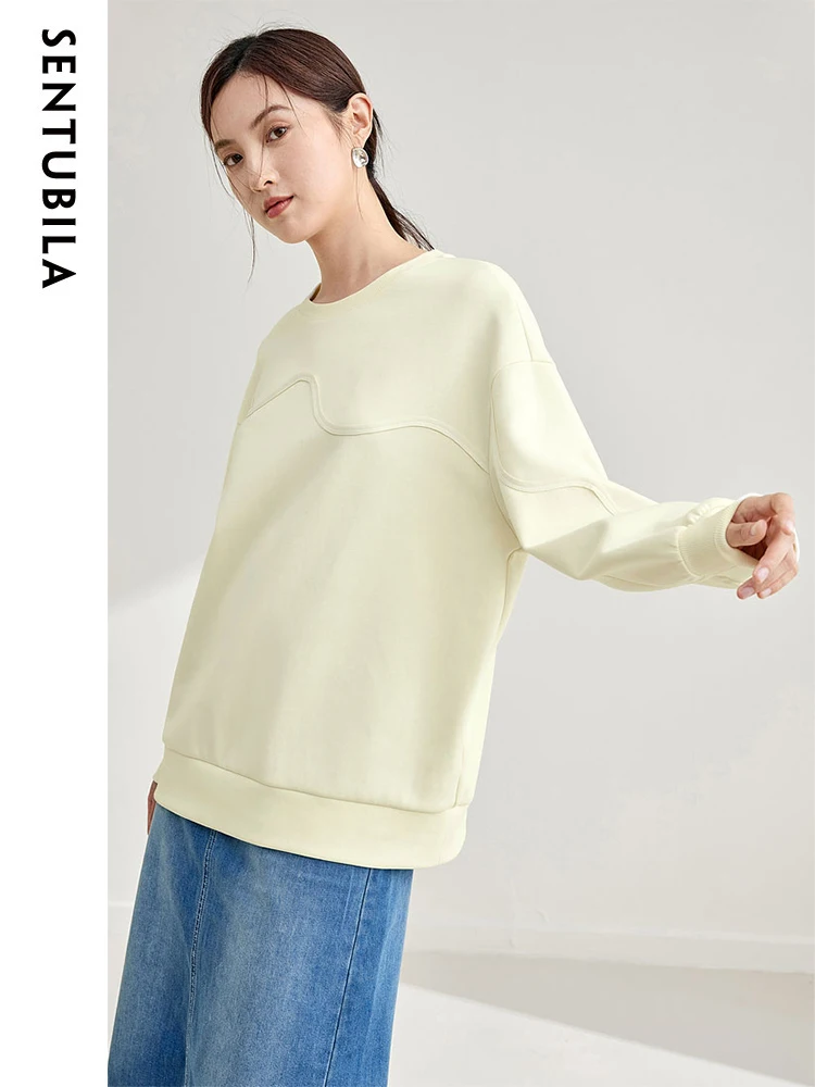 Sentubila-Sudadera con cuello redondo de gran tamaño para mujer, suéter de manga larga, ropa femenina, Otoño, 133A50535, 2023