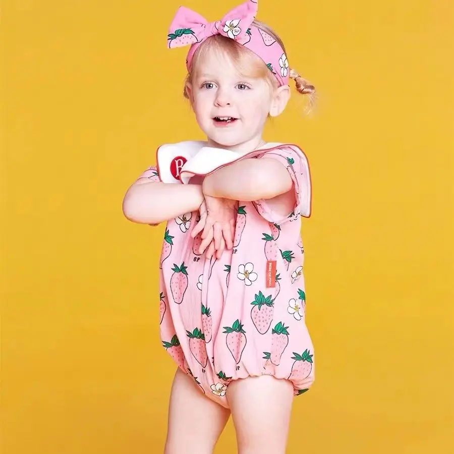 Baby\'s Rompers Girl Newborn Clothes  Infant Summer Short Sleeve Creeper Cute Strawberry Print Pattern Pure Cotton One Piece 2023